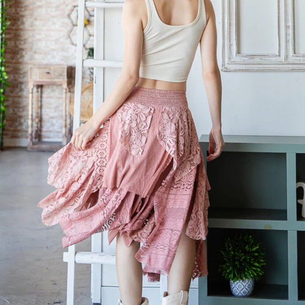 048 Oli & Hali Layered Lace Mix Media Midi Skirt NEW Size Large - Picture 4 of 7
